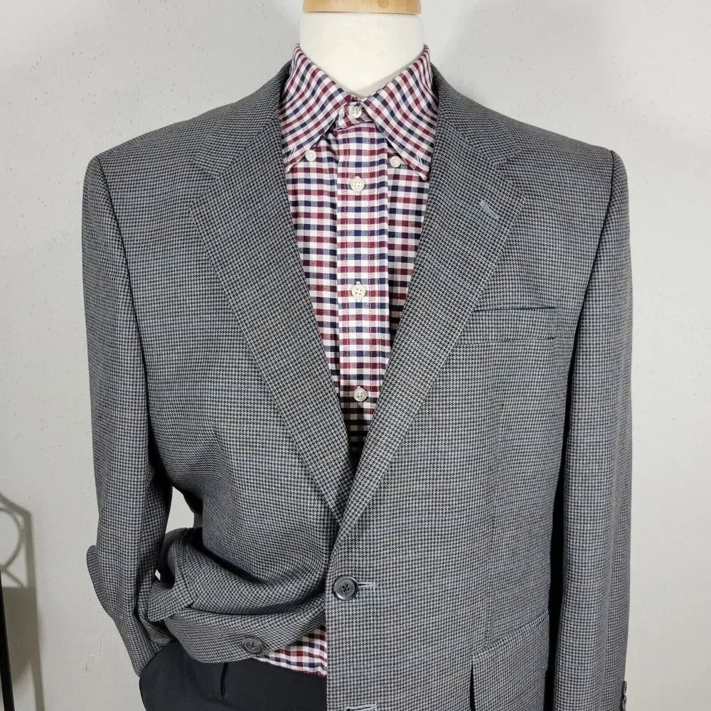 Croft‎ Barrow Men's Sport Coat Blazer Two Button Gray Houndstooth Poly Blend 44R